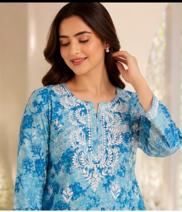 Pure Mul cotton floral soft light 2pc set - Chikankari official