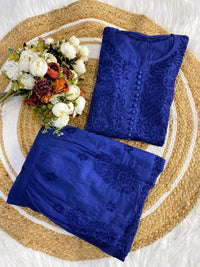 Pure Mul Mul dyed Co - ord Set - Chikankari official