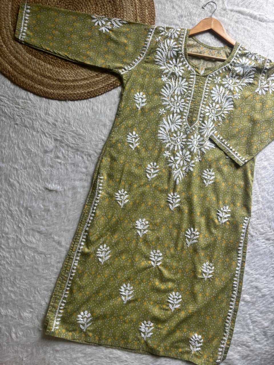 Pure printed Cotton chikankari kurta - Chikankari official
