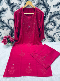 Pure Rayon 2pc Kurta plazzo Muqaish work set - Chikankari official
