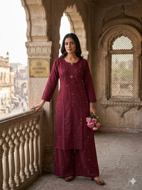 Pure Rayon 2pc Kurta plazzo Muqaish work set - Chikankari official