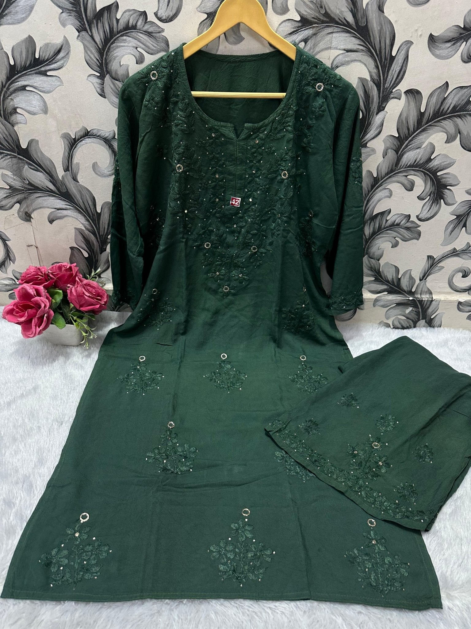 Pure Rayon 2pc Kurta plazzo Muqaish work set - Chikankari official