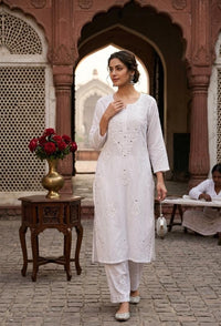 Pure Rayon 2pc Kurta plazzo Muqaish work set - Chikankari official