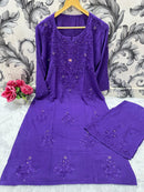 Pure Rayon 2pc Kurta plazzo Muqaish work set - Chikankari official