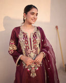 Pure Satin silk 3pc Festive wear Set - Chikankari official