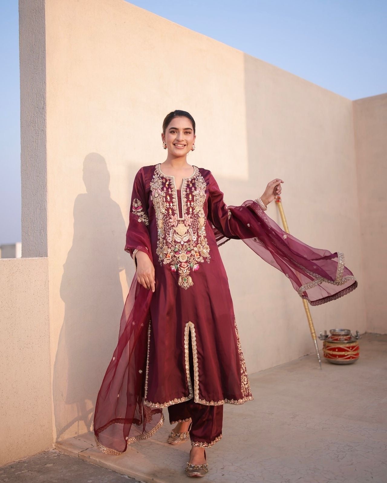 Pure Satin silk 3pc Festive wear Set - Chikankari official