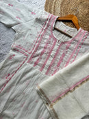 Pure semi stiched katdana mul chanderi A line set - Chikankari official