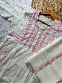 Pure semi stiched katdana mul chanderi A line set - Chikankari official
