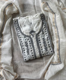 Pure semi stiched katdana mul chanderi A line set - Chikankari official
