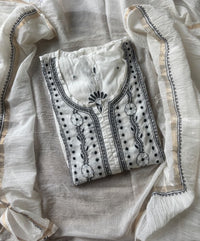 Pure semi stiched katdana mul chanderi A line set - Chikankari official