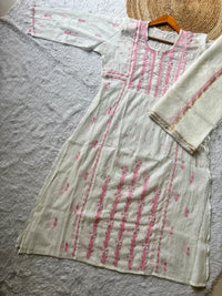 Pure semi stiched katdana mul chanderi A line set - Chikankari official