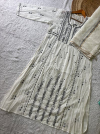 Pure semi stiched katdana mul chanderi A line set - Chikankari official