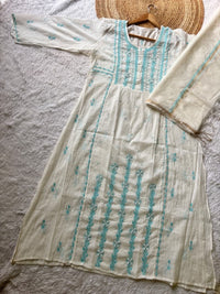 Pure semi stiched katdana mul chanderi A line set - Chikankari official