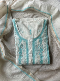 Pure semi stiched katdana mul chanderi A line set - Chikankari official