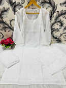 Pure Soft Chanderi 3pc Kurta & Plazzo with Lace border Dupatta - Chikankari official