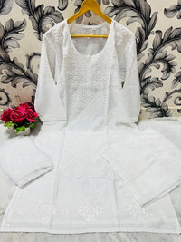 Pure Soft Chanderi 3pc Kurta & Plazzo with Lace border Dupatta - Chikankari official