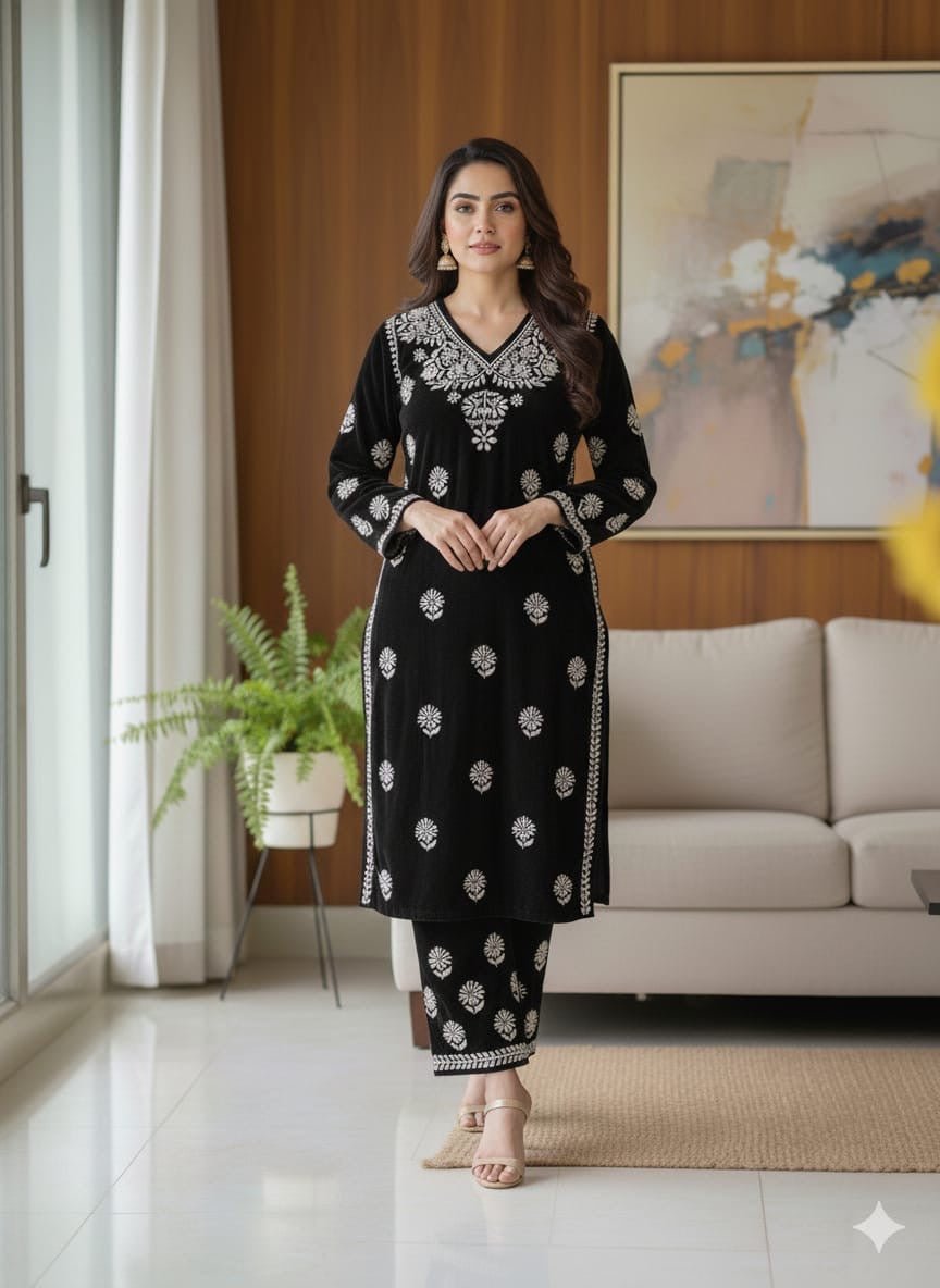 Pure Velvet Winter Chikankari co - ord - Chikankari official