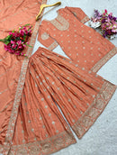 Pure Vichitra Silk Chinon 3pc Set - Chikankari official