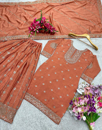 Pure Vichitra Silk Chinon 3pc Set - Chikankari official