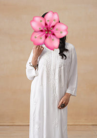 Pure White Chikankari Soft Long Kurta - Chikankari official