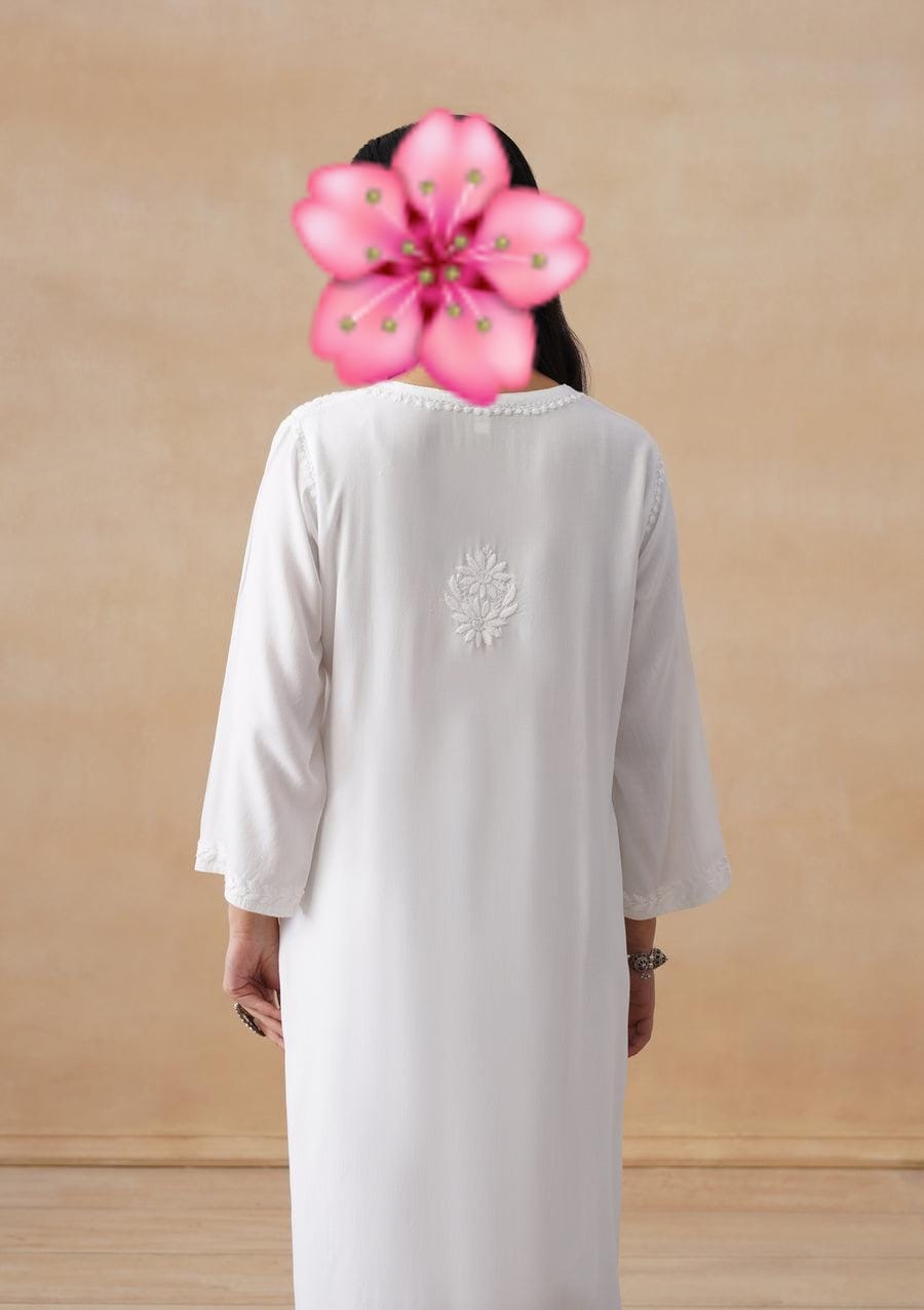 Pure White Chikankari Soft Long Kurta - Chikankari official