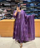 Purple Flaired Anarkali Suit Set - Chikankari official