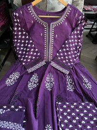 Purple Flaired Anarkali Suit Set - Chikankari official