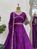 Purple Satin Silk Lehenga - Chikankari official