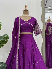 Purple Satin Silk Lehenga - Chikankari official