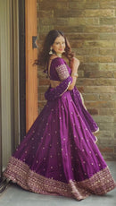 Purple Satin Silk Lehenga - Chikankari official