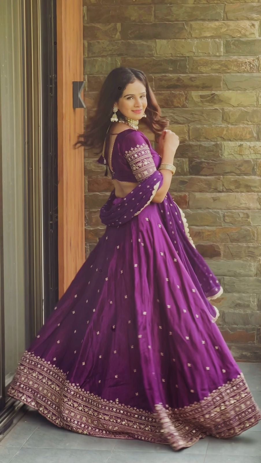 Purple Satin Silk Lehenga - Chikankari official