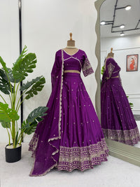 Purple Satin Silk Lehenga - Chikankari official