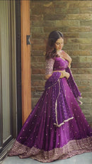 Purple Satin Silk Lehenga - Chikankari official