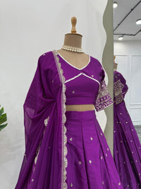 Purple Satin Silk Lehenga - Chikankari official