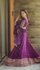 Purple Satin Silk Lehenga - Chikankari official