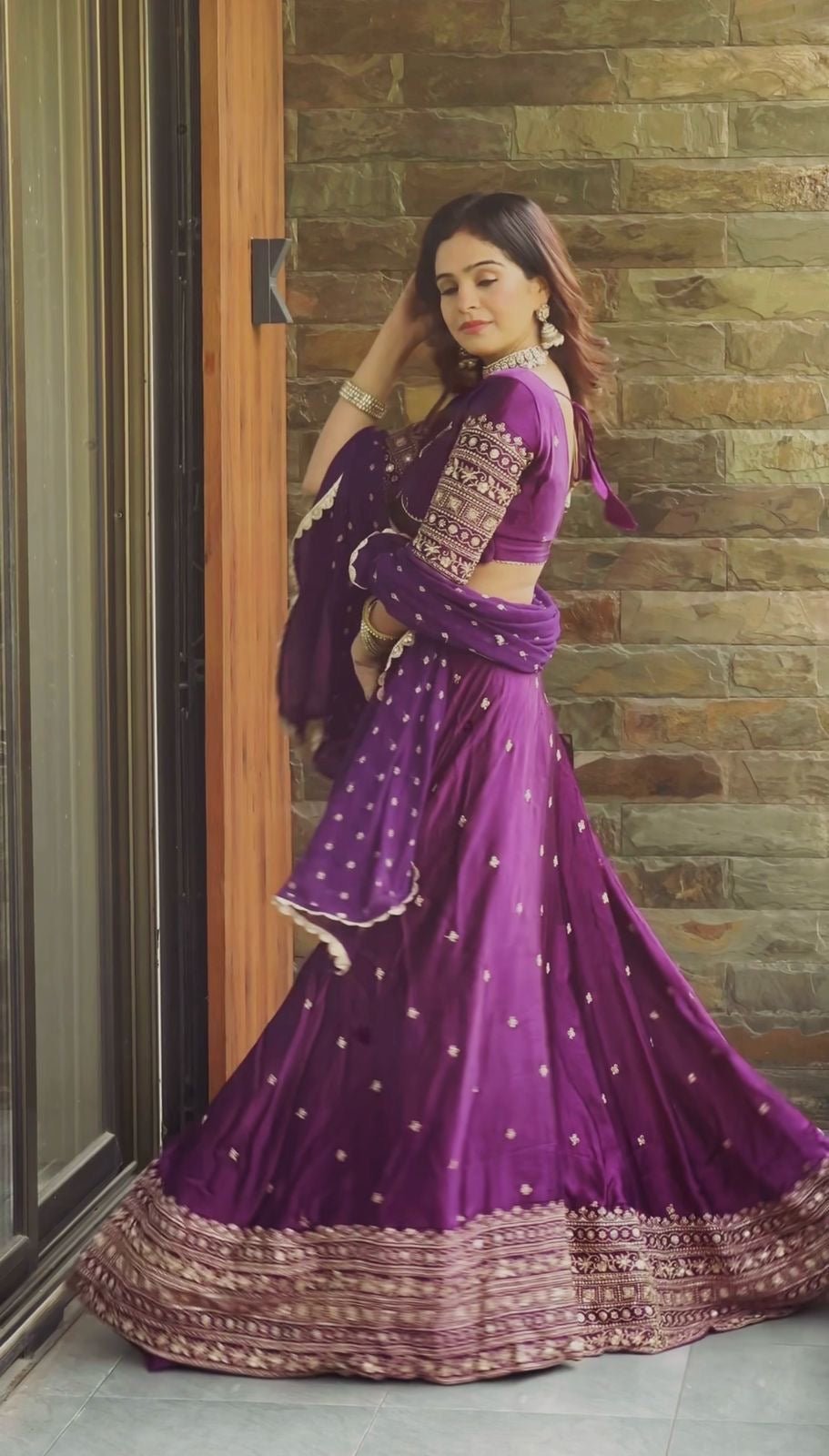 Purple Satin Silk Lehenga - Chikankari official