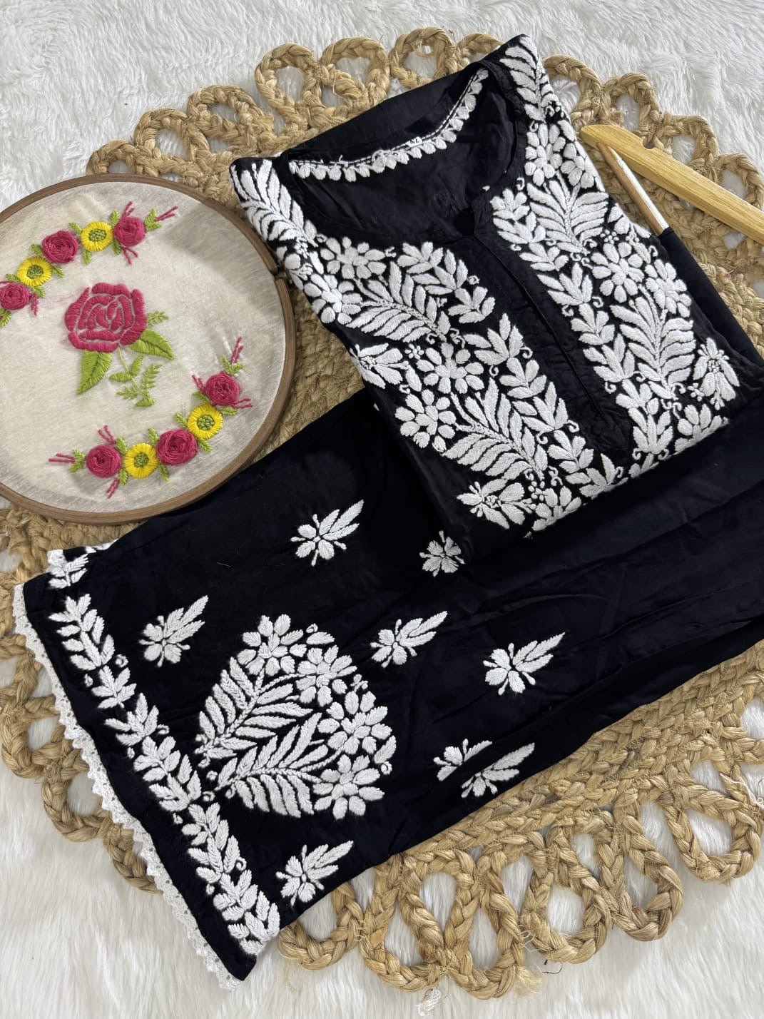 Qureshiya Less Crafted Modal Pure Cotton Set - Chikankari official