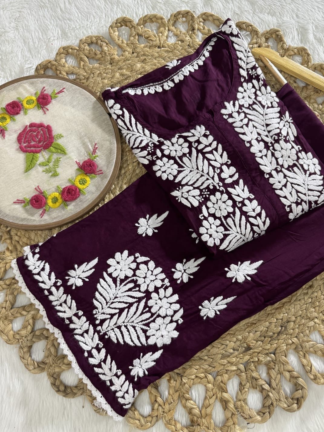 Qureshiya Less Crafted Modal Pure Cotton Set - Chikankari official