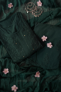 Qureshiya Zoya Muqaish Set with Pink Flowers