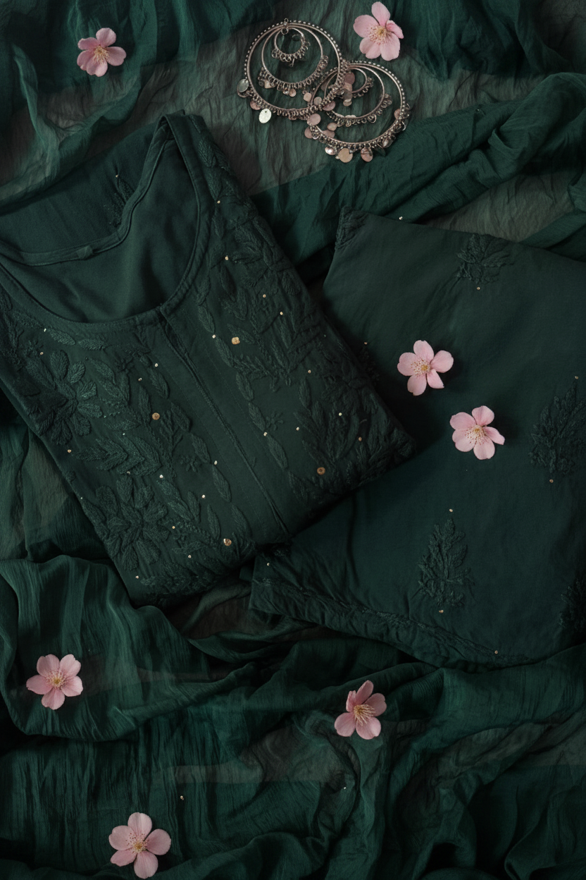 Qureshiya Zoya Muqaish Set with Pink Flowers
