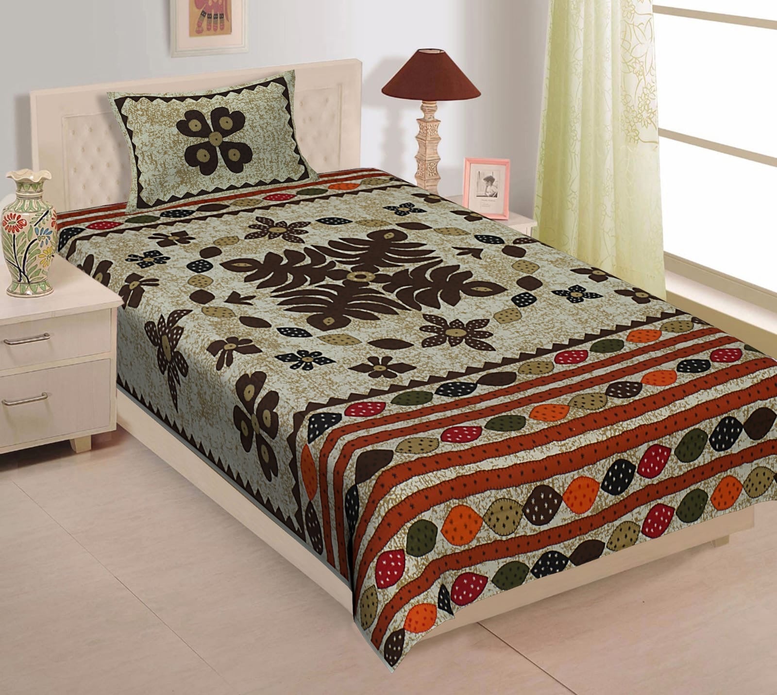 Random Printed Bedsheets with 1 Pillow - Chikankari official
