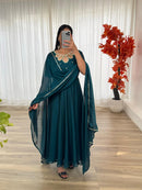 Rangoli Georgette Gown 3pc set - chikankariofficial