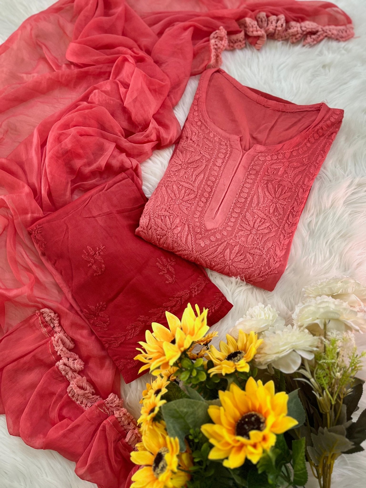 Rangrez 3pc Ombre Soft Crafted Designer Set - Chikankari official