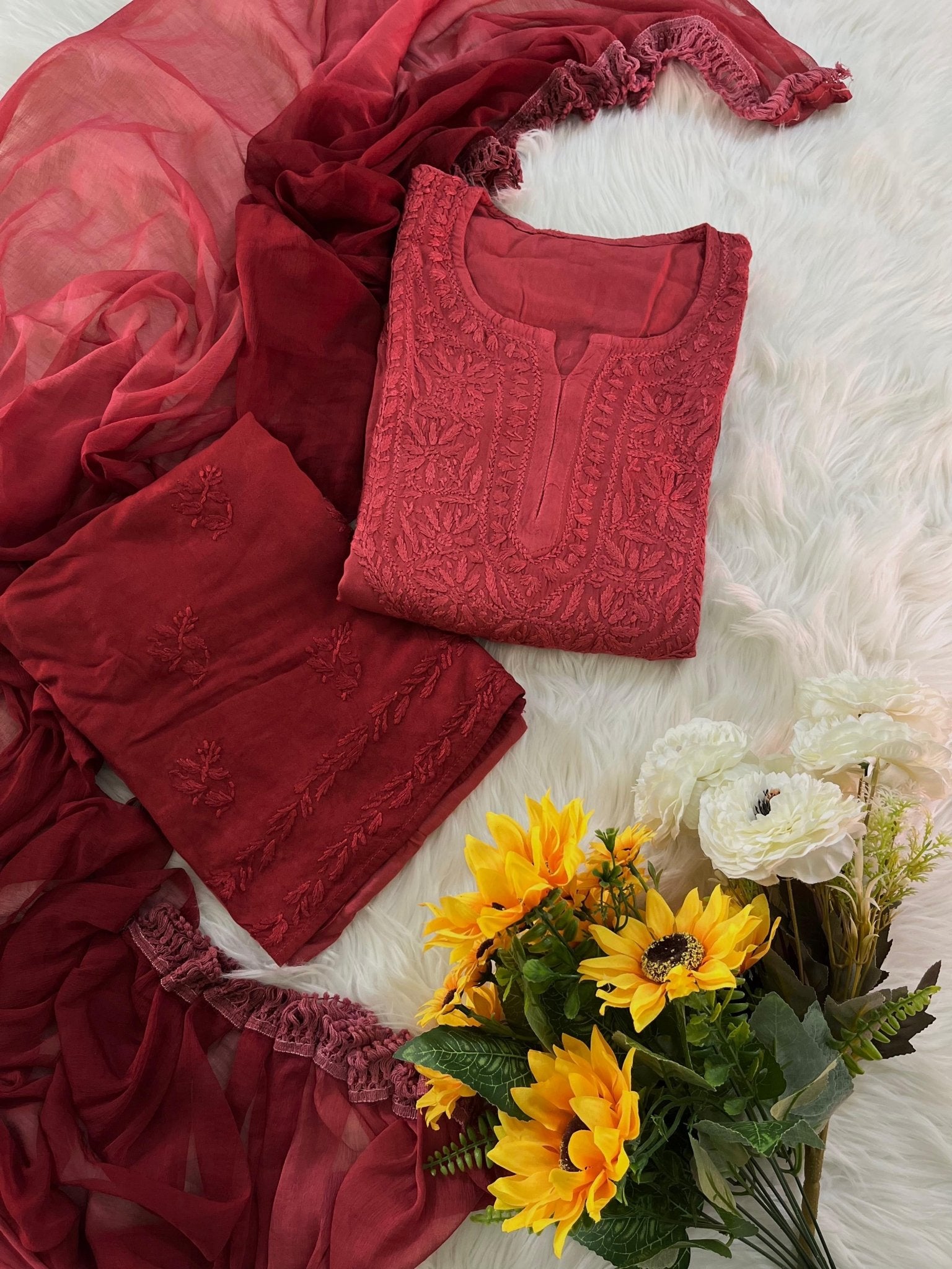 Rangrez 3pc Ombre Soft Crafted Designer Set - Chikankari official