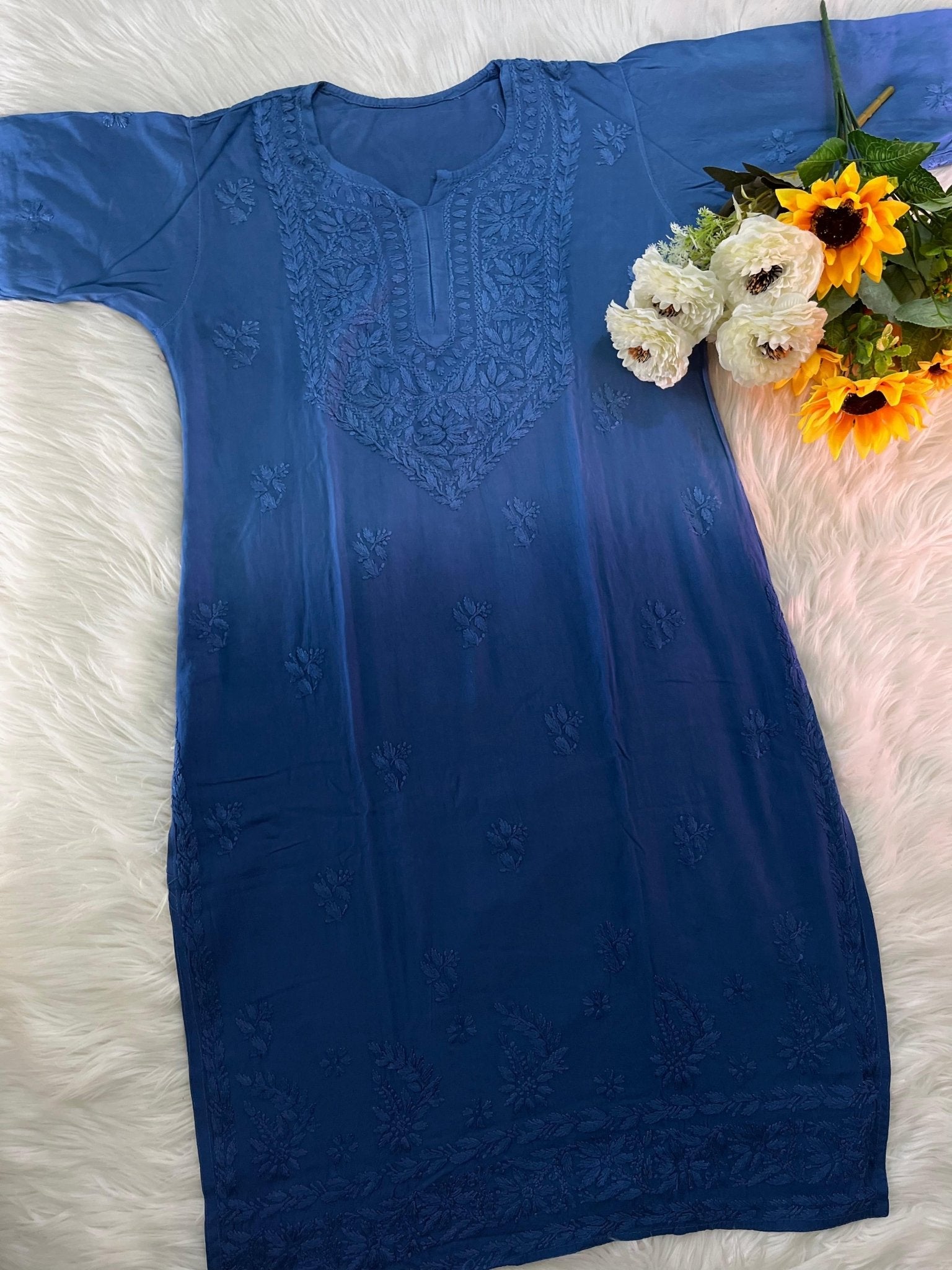 Rangrez 3pc Ombre Soft Crafted Designer Set - Chikankari official