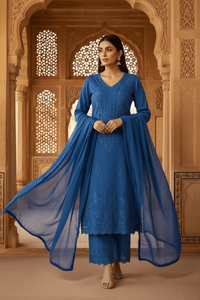 Rangrez Dual V neck Shaded 3pc Set - Chikankari official