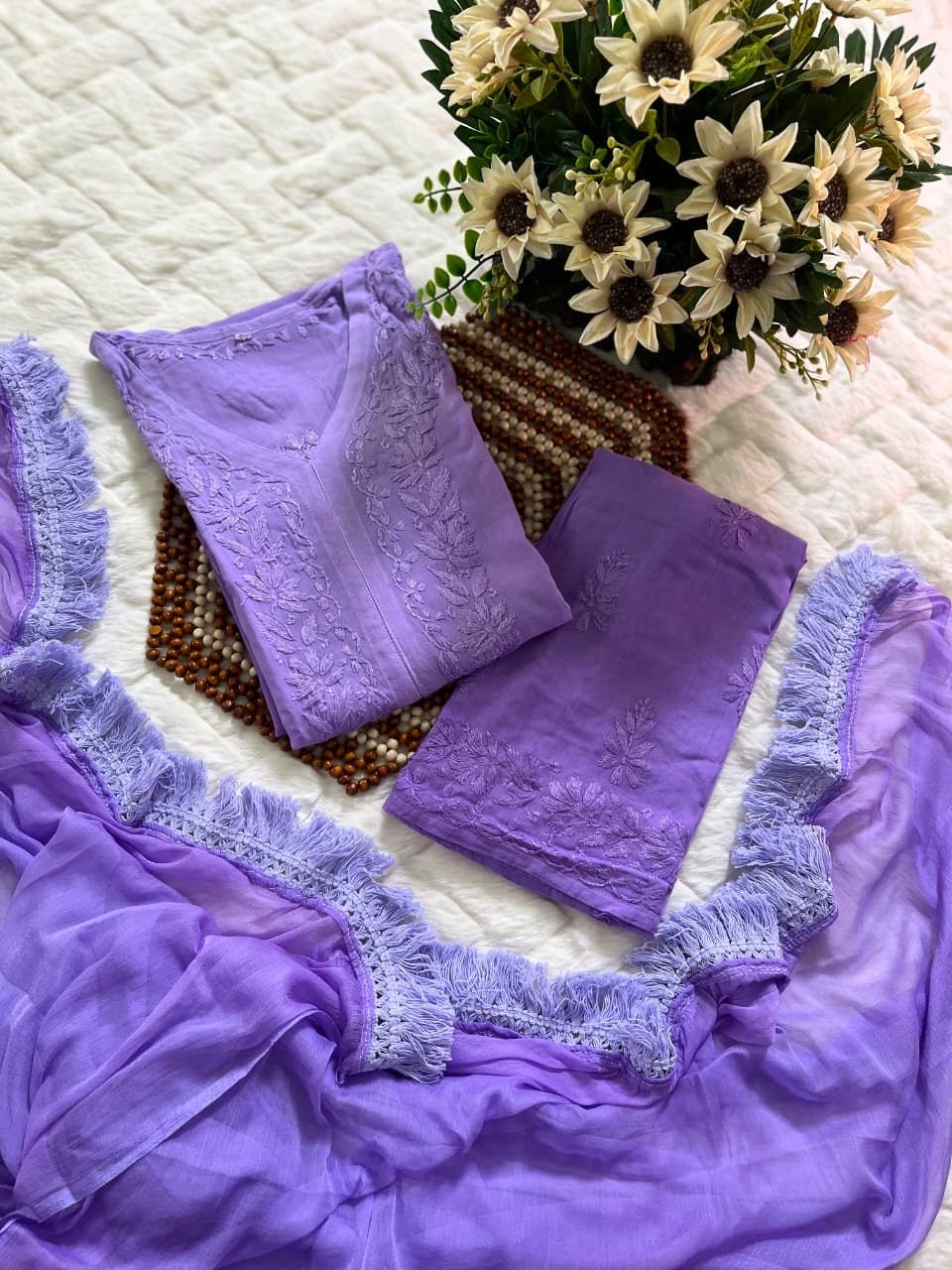 Rangrez Dual V neck Shaded 3pc Set - Chikankari official