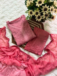 Rangrez Dual V neck Shaded 3pc Set - Chikankari official