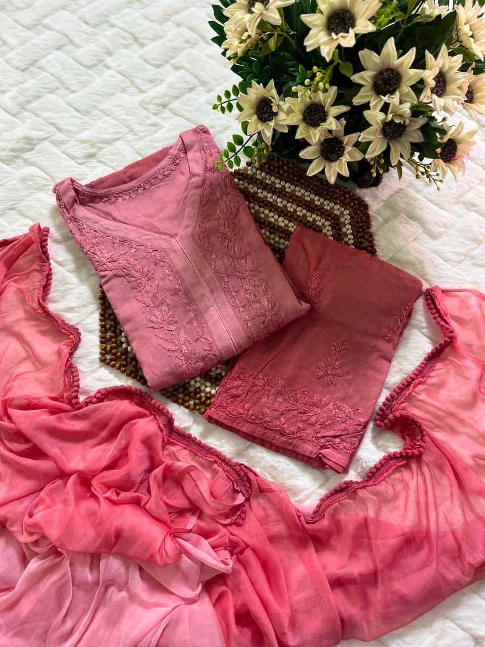 Rangrez Dual V neck Shaded 3pc Set - Chikankari official
