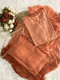 Rangrez Handcrafted Soft Rayon 3pc Ombre Set - Chikankari official